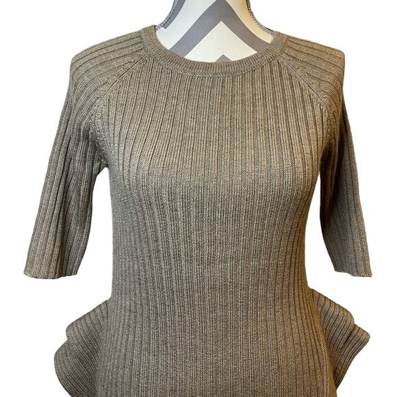 Missoni Chunky Ribbed Tan Wool Blend Wing Flap Italian Top Shirt Size Large - Picture 3 of 7